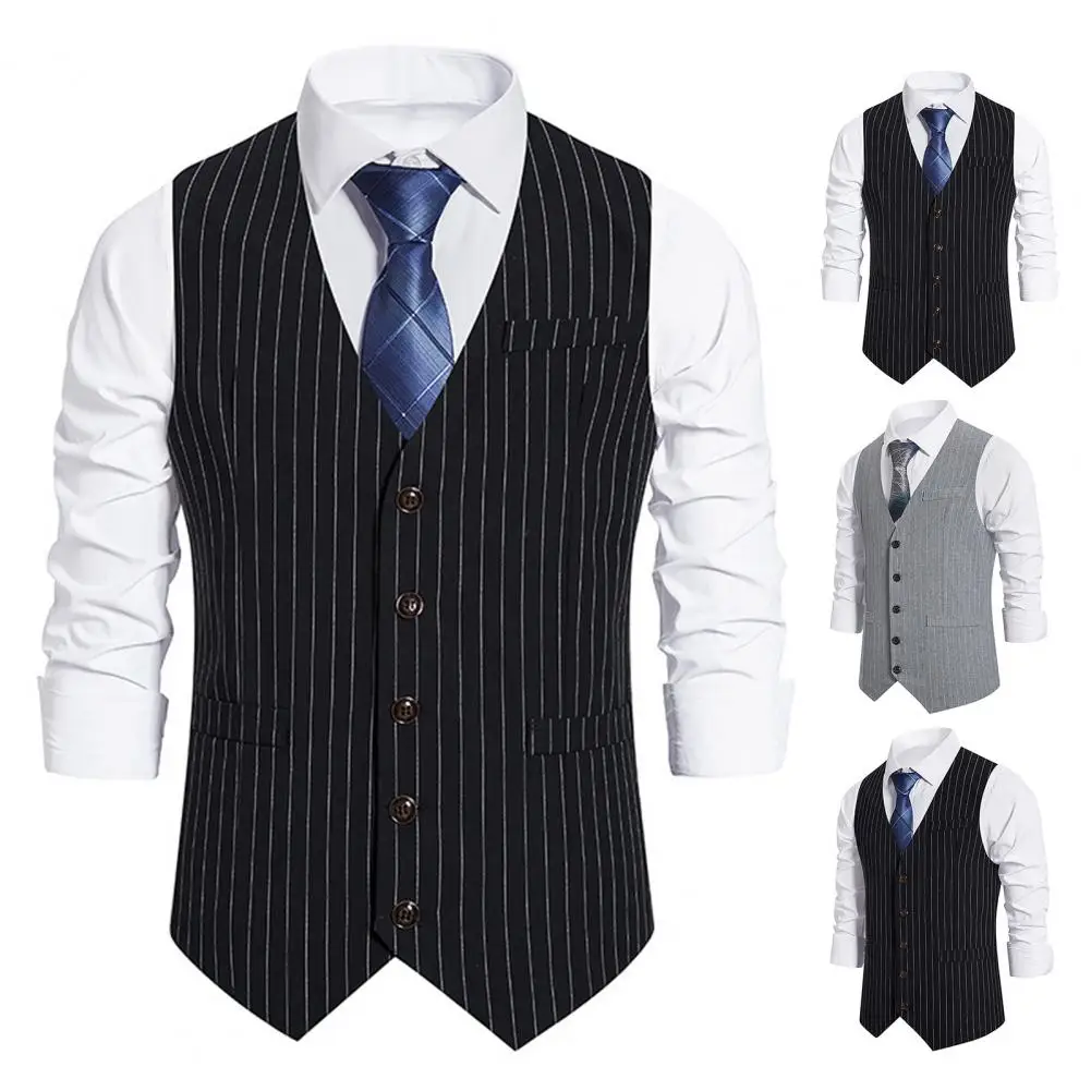 Mens suit dress vests Men Suit Waistcoat Elegant Men's V-neck Striped Suit Waistcoat with Pockets for Formal Events Weddings Vest