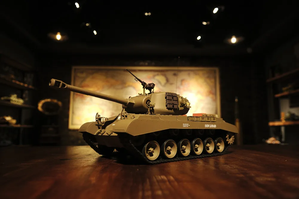 2.4Ghz 1/16 15채널 US 스노우 레오파드 퍼싱 M26 무선 조종 사격 효과음 전자 RC 탱크 모델 장난감