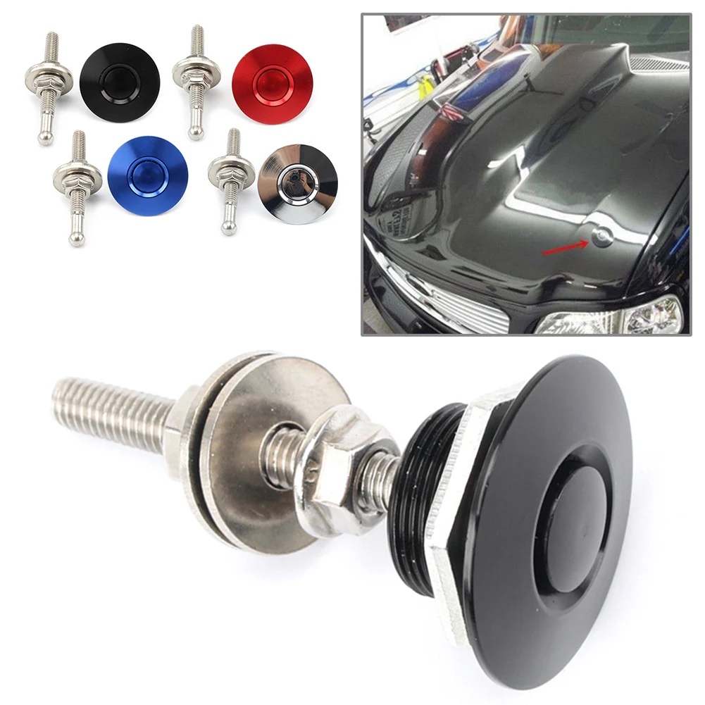 

1Pcs Universal Push Button Quick Release Hood Pins Bonnet Lock Clip Latch Bumper Aluminum Alloy