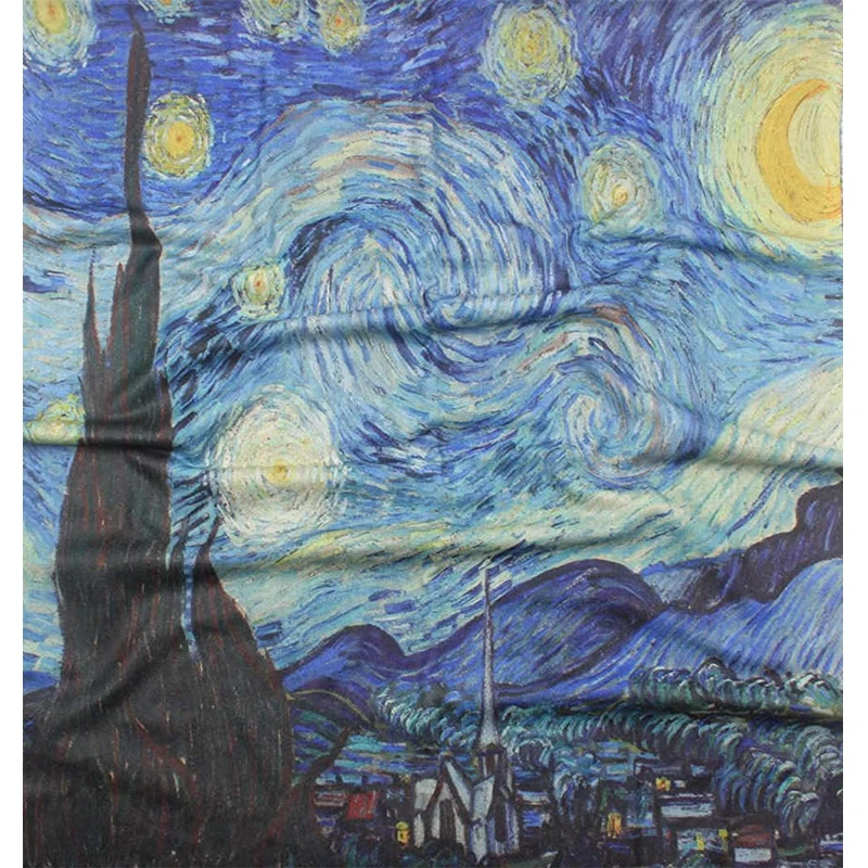 NEW Winter Scarf Women Cashmere Wrap Warm Pashmina Van Gogh Starry Night Foulard Female Scarves Thick Soft Blanket Tassels Shawl 3