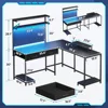 L Shaped Gaming Desk with LED Lights, Pegboard and Drawers, Gaming Desk with Hutch, Computer Desk with Monitor Stand, Sto 3