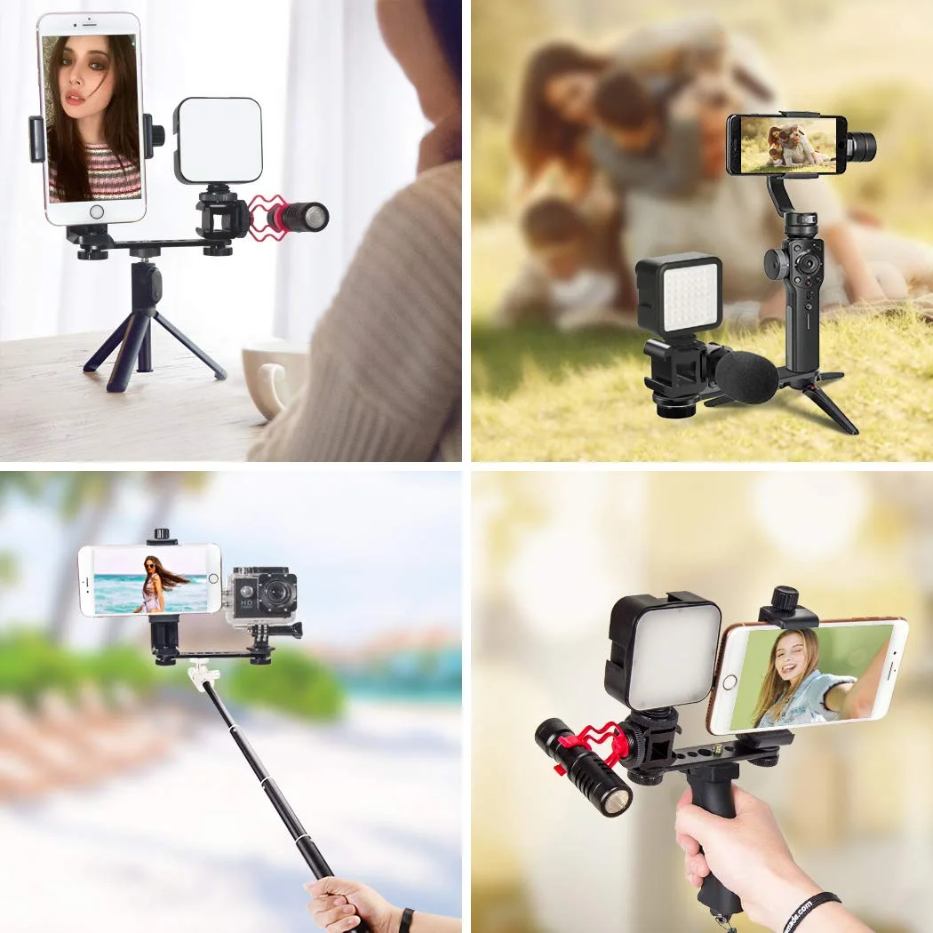 Three-headed Hot Boot Bracket 3 in 1 Triple Hot Shoe Mount Adapter Extension Bracket Holder Microphone Stand