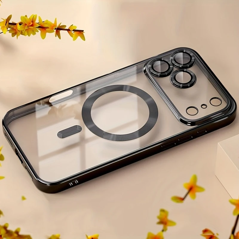 Sleek Magnetic Plating Clear Phone Case with Wireless Charging & Shockproof Protection