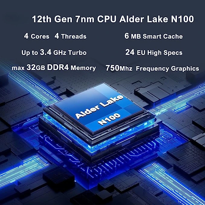 팬리스 미니 PC N200 미니 PC, 알더 레이크 N100 미니 컴퓨터, 윈도우 11 프로 DDR4, 16GB RAM, 256GB NVMe SSD, 4K WiFi 6 BT5.2