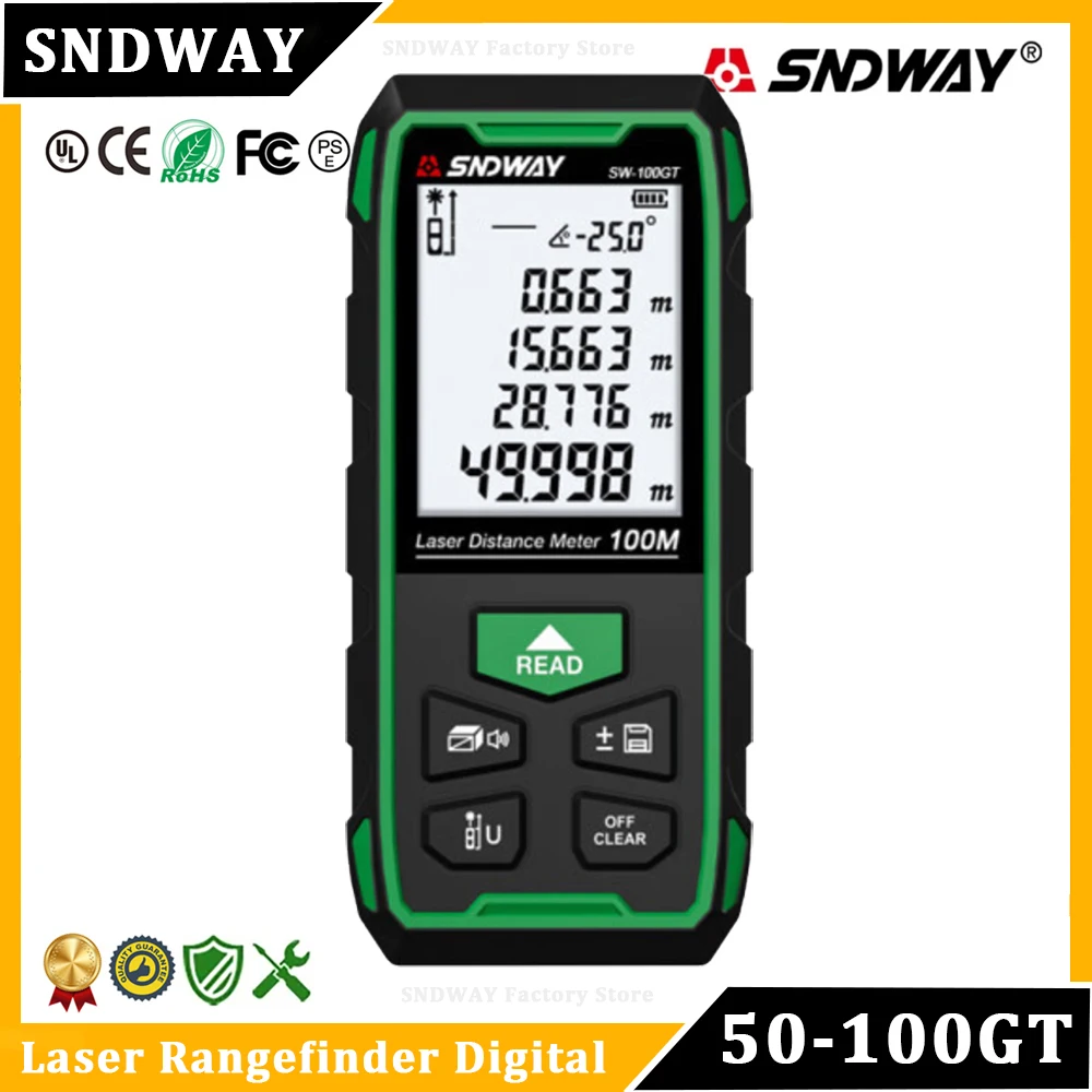 Laser Rangefinder SNDWAY SW-50/70/100GT Digital Distance Meter Rechargeable Green