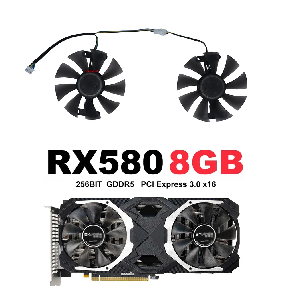 

2Pcs/Set,Video Card Fan,85MM Diameter,FL8015 12VB,For AMD ENVINDA RX580 RX 580 8GB 256bit 2048Sp GDDR5