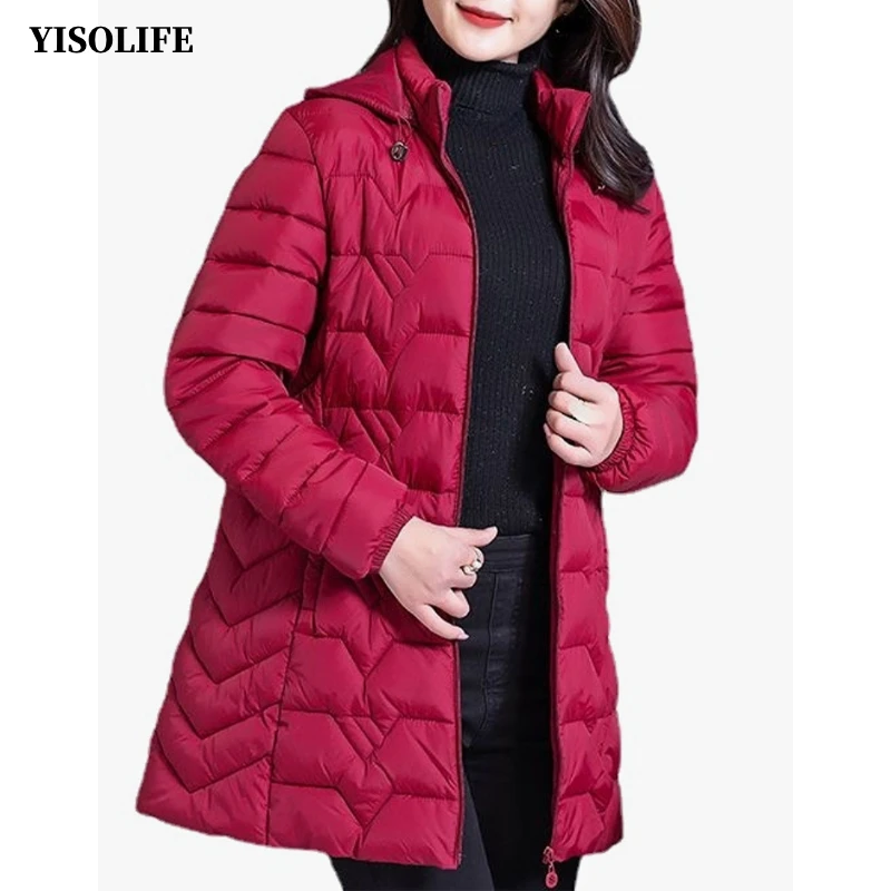 YISOLIFEWomensWinterThickenedMidLengthQuiltedJacketPufferCoatwithRemovableHoodFull