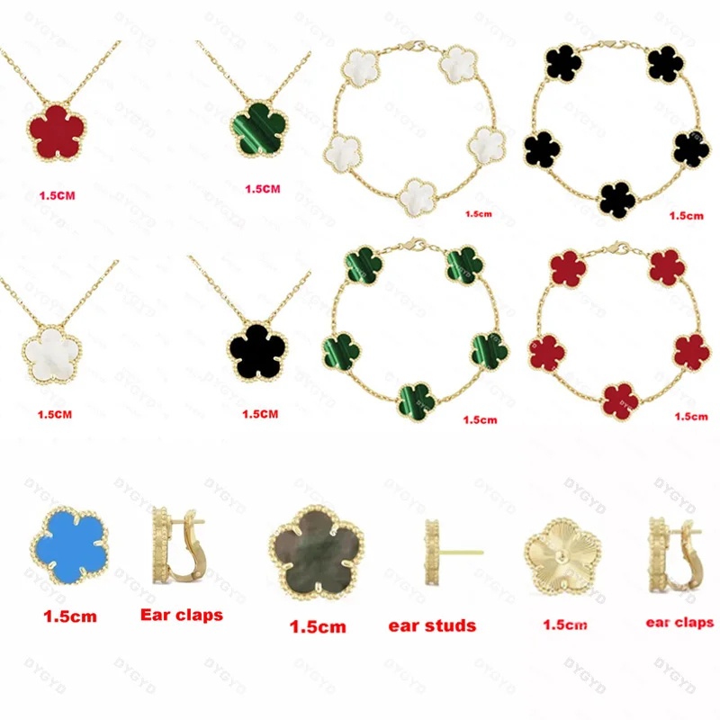 

2023 Hot Selling S925 Silver Agate Five-Leaf Flower Four-Leaf Clover Necklace Bracelet Earrings Luxury top-level Sewelry Suit