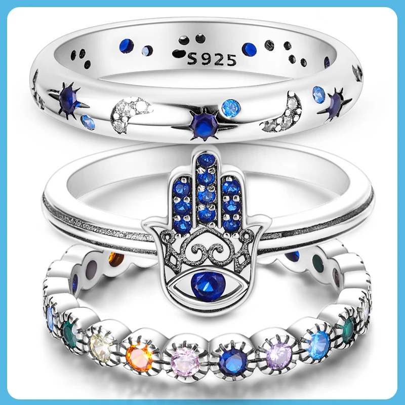 Star Moon 925 Sterling Silver Zirconium Rings Finger Ring Women Engagement Bride Gift silver rings silver ring