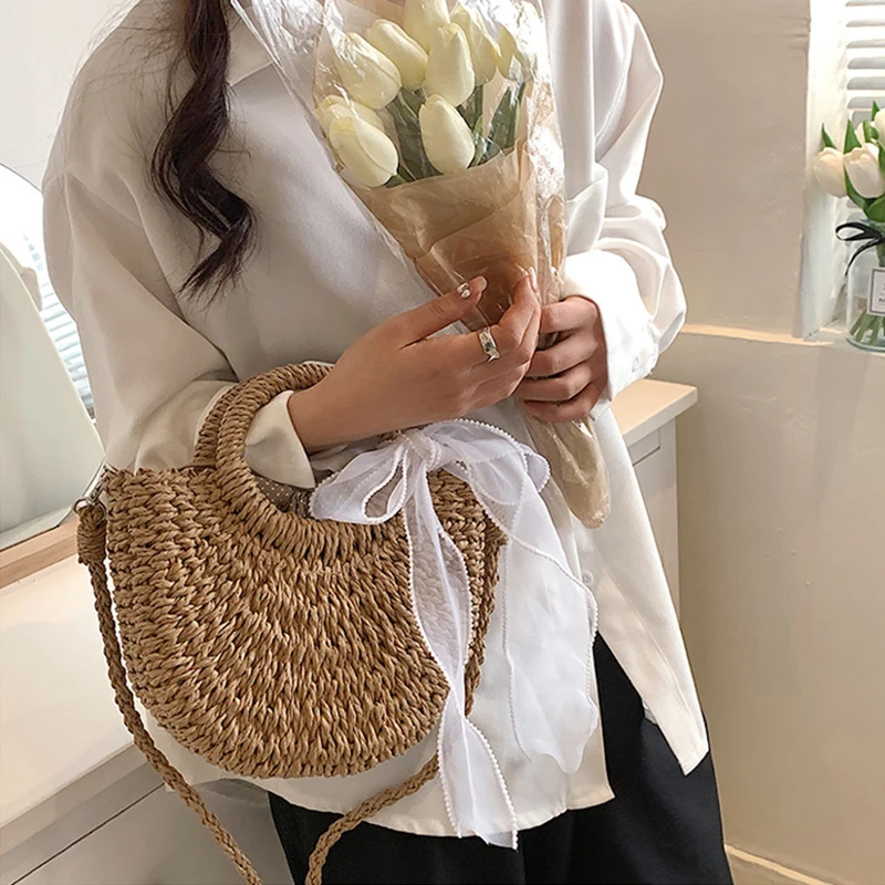 Straw Woven Crossbody Shoulder Bag For Women Handmade Small Purse Handbag Bohemia Design Ladies Summer Rattan Beach Bag bolsa