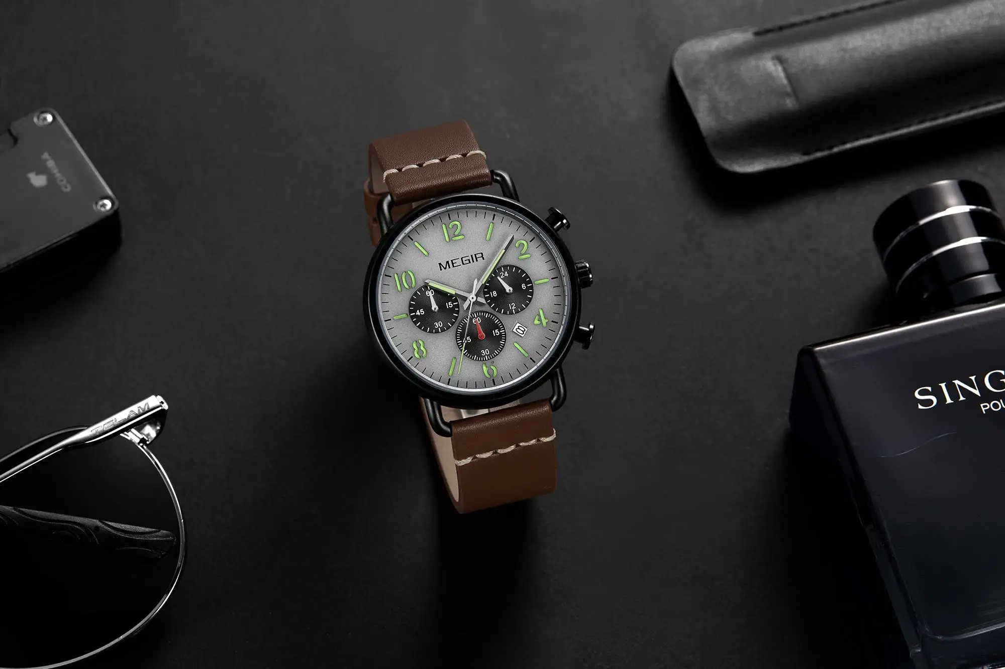 Herrenuhr, Luxus-Sport-Quarz-Armband, Stahlgeflecht, Business-Casual-Uhr mit Kalender, Lederband, Mann_voghion.com