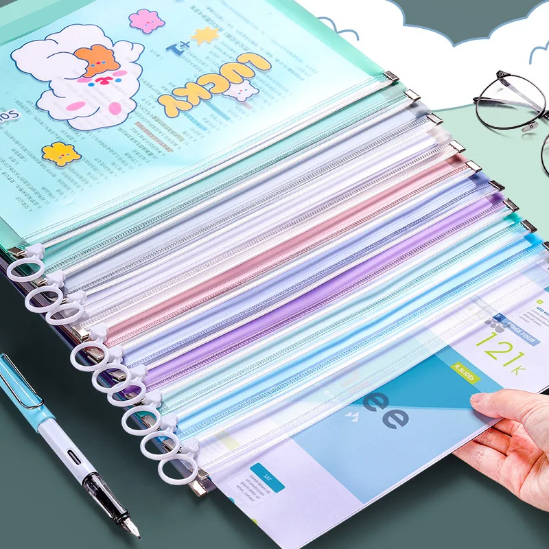 

Cartoozipper A4 transparent file bag Pull side file bag Small junior high school information bag plastic Test paper storage bag