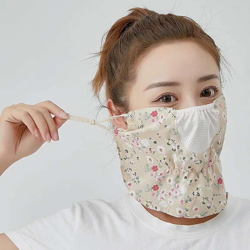 Spring Summer Mask New Neck Protection Breathable Sunscreen Women's Masks Outdoor Riding Floral Sand Veil Opening Dust Mask face mask womens face scarf