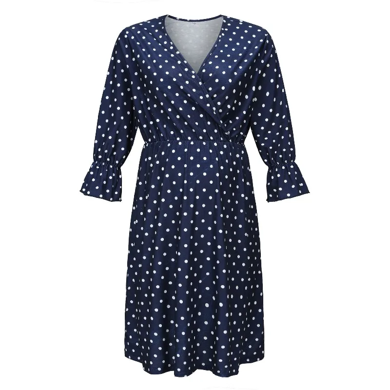 Summer Fashion High Quality Comfortable Trendy Breastfeeding Long Dress with Mid Sleeve Dots Pregnant Women's V-neck Dress 8 Scbdb641fcb8c4e9d8533745b0c82c2124