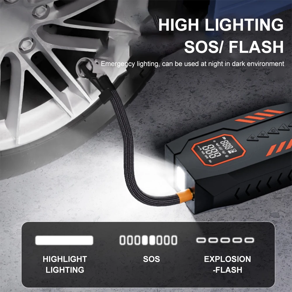 Car Jump Starter Power Bank Portable 150PSI Air Pump Car Battery Emergency Boosters Starting Device Starter LED Flashlight