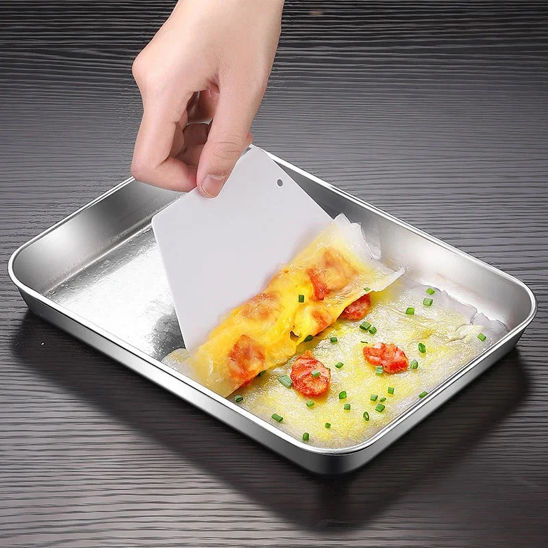 Stainless Steel Vermicelli Dish Rectangular Flat Bottom Barbecue Tray Restaurant Spare Baking Tray Rice Noodle Steaming