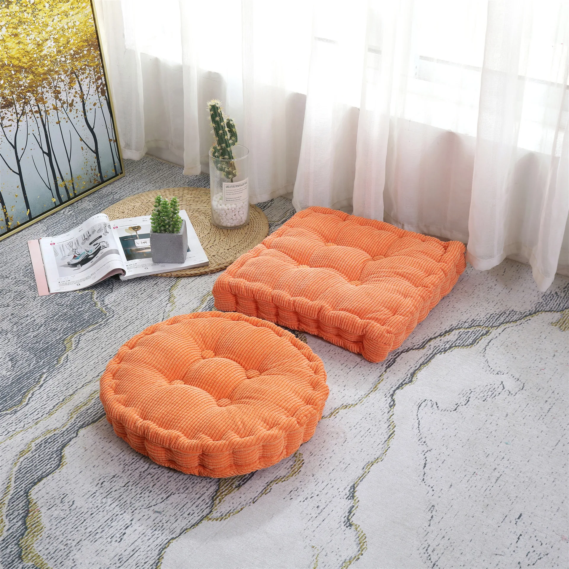 Inyahome Tufted Corduroy Thicken Floor Seat Cushion,for Balcony Tatami Meditation,Soft,Thickened for Office, Bedroom