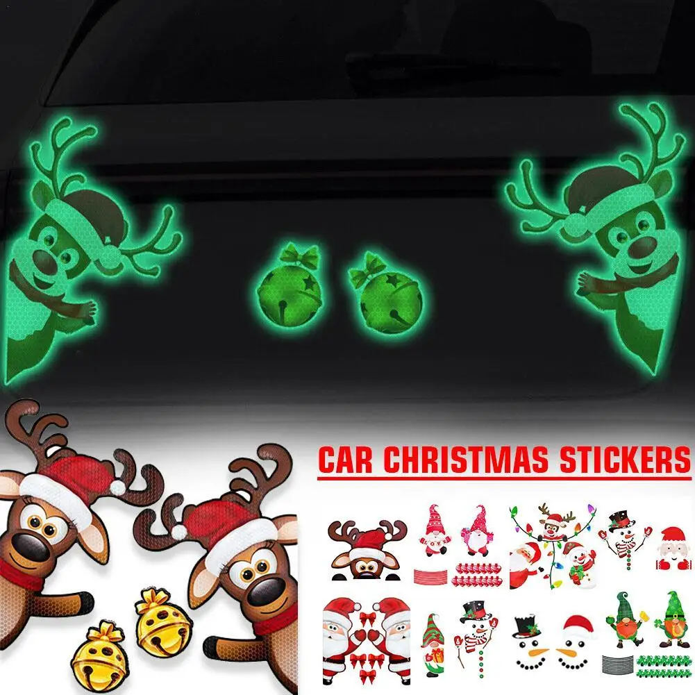 

Christmas Car Sticker Magnetic Decal Refrigerator Magnets Light Bulb Santa Claus Elk Snowman Reflective Sticker Car Decoration