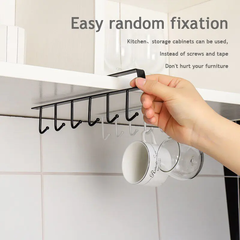 Seamless nail free hook multi row cabinet iron storage wall rack