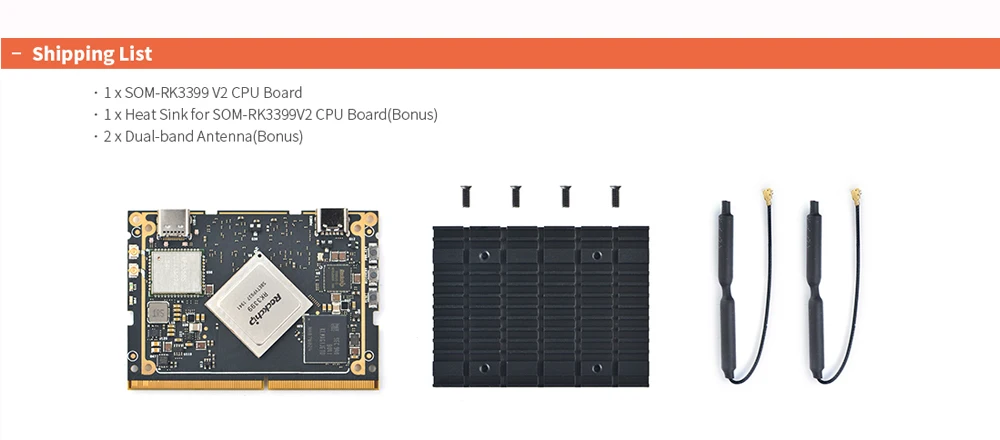 SOM-RK3399V2 Dev Kit Rockchip RK3399 Computer Module w/5G & 2.4G WiFi 4GB LPDDR4
