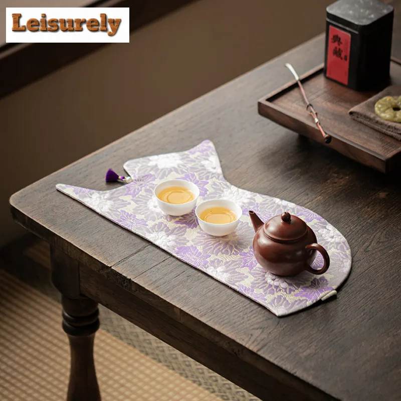 Chinese Purple Flower Anti-scald Tea Table Mats Zen Drink Coaster Dinner Table Cloth Mat Chinese Tea Set Equipment Decoration