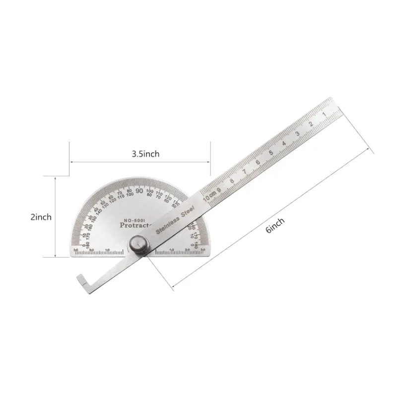 스테인레스 스틸 각도기, 0-180도, 10cm 목공 눈금자, 각도 측정 도구