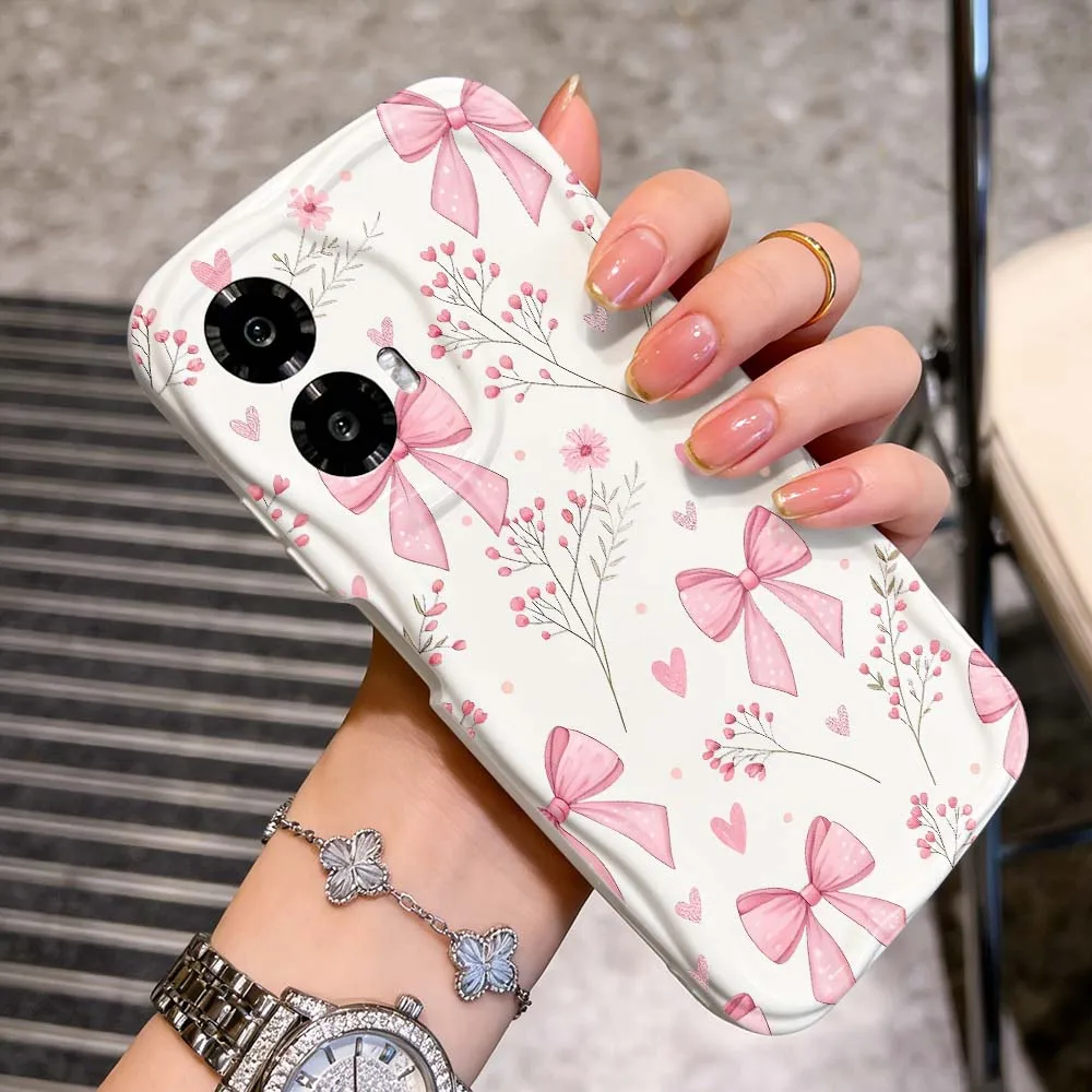 Elegant Pink Bow & Flower Pattern Phone Case - Soft Wave Oil Cover