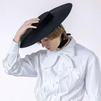 Catwalk Wool Felt 4cm Hat High Simple Oversized Wide Brim Shallow Top Shallow Top Fedora Caps Men Women Designer Flat Top Hat