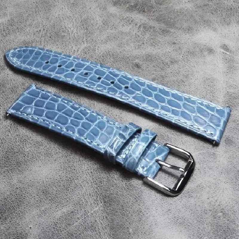 

Rare Blue Thin Soft Strap Crocodile Leather Watchbands 20mm Alligator Genuine Product Watch Band Bracelet Exclusive Wristband