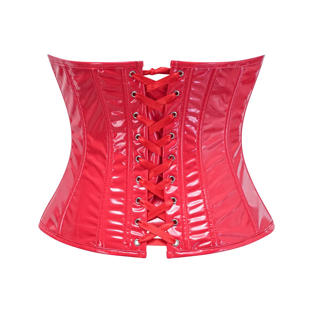 PVC Vinyl Corset Top Underbust Push Up Boned Bustier Goth Punk Women Front Busk Plus Size Sexy