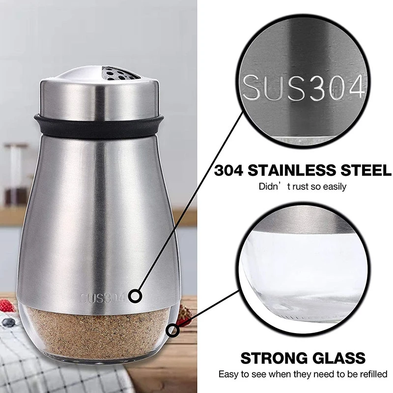 2Pcs Salt and Pepper Shakers Set-Salt Shaker with Adjustable Pour Holes-Pice Dispenser Refillable, salt and pepper shakers