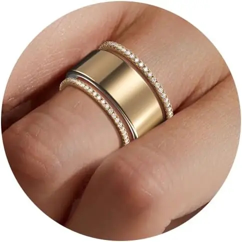 2-Pack 14K Gold Plated Stacking Rings for Oura Gen 4/Oura Gen 3, Cubic Zirconia Simulated Diamond Oura Ring Stack for Women 4