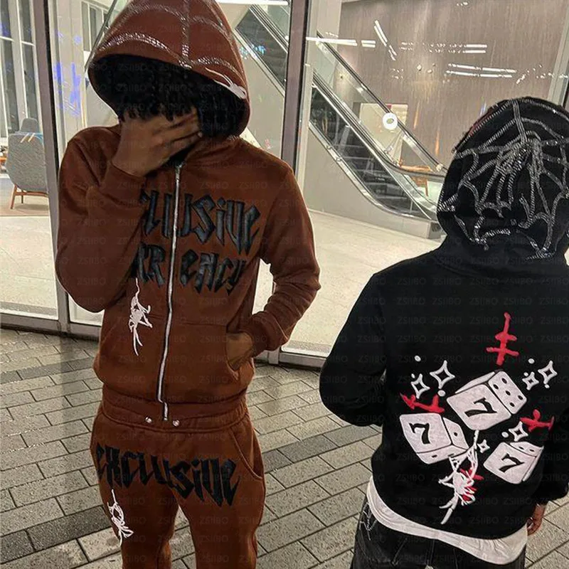 Y2K Letter Printed Hooded Women's Autumn/Winter Harajuku Zip