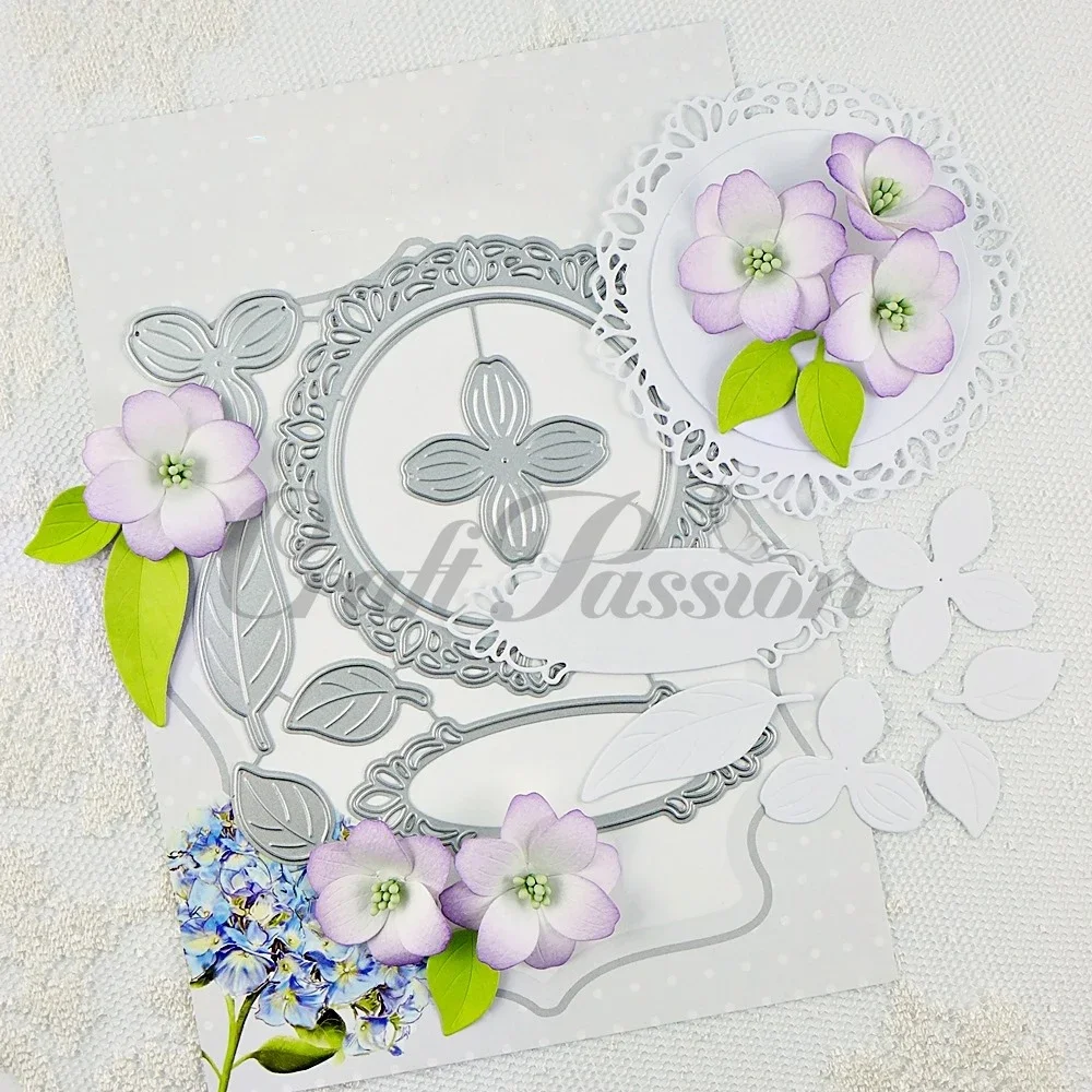 Mmao Crafts Metall-Stahl-Stanzformen, runde Blattrahmen-Schablone für DIY Scrapbooking, Papier/Fotokarten, Prägestempel