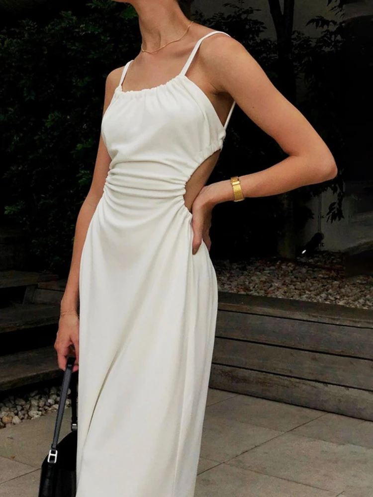 

Kozoca Summer Dress Sexy Backless Midi Dress for Women Party Elegant Long Strap A-Line Slim Fit Ladies Dress Solid Streetwear