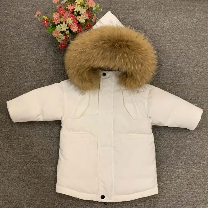 

-30℃ Russia Winter 2022 Hooded Down Coats For Girls Real Fur Collar Boy Warm Outerwear Teenage Kids Christmas Down Jackets Y3609