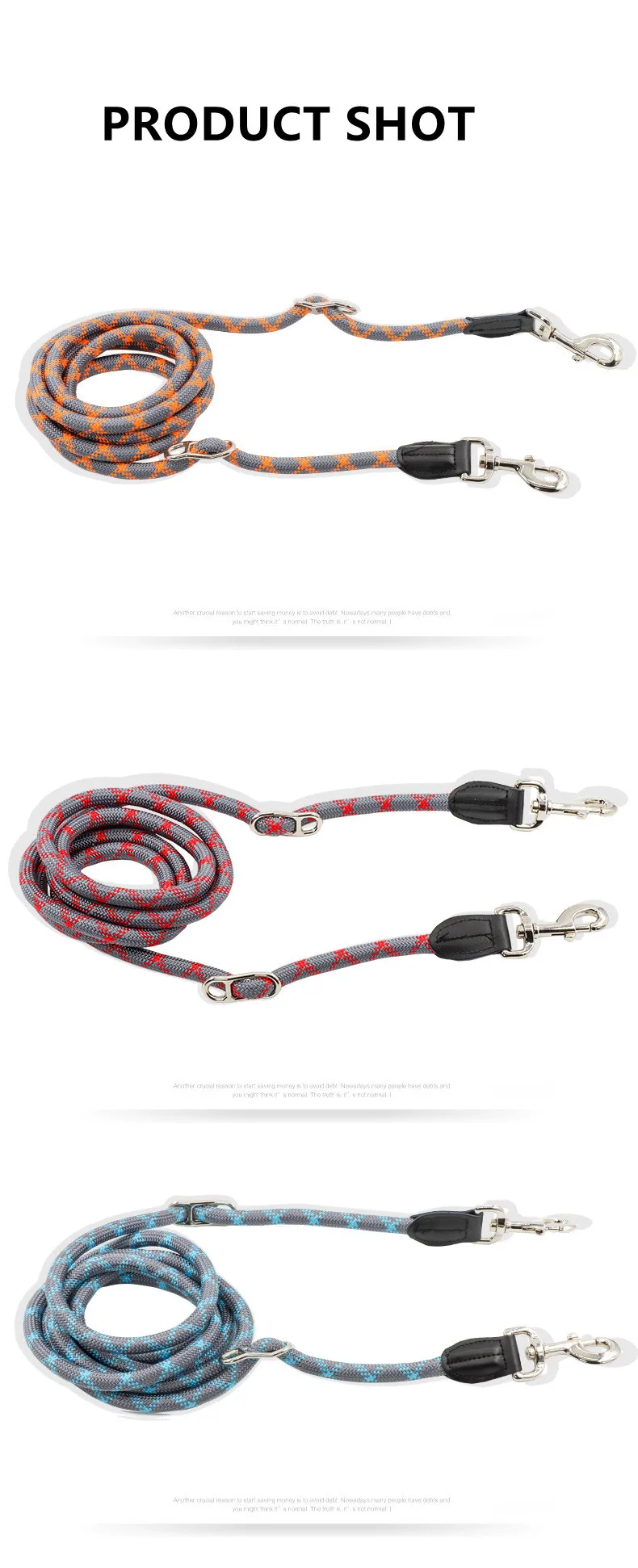 2.6M Hands Free Dog Slip Leash for Running Multifunctional Dog Training Leads Nylon Double Leash for Puppy Small & Large Dogs