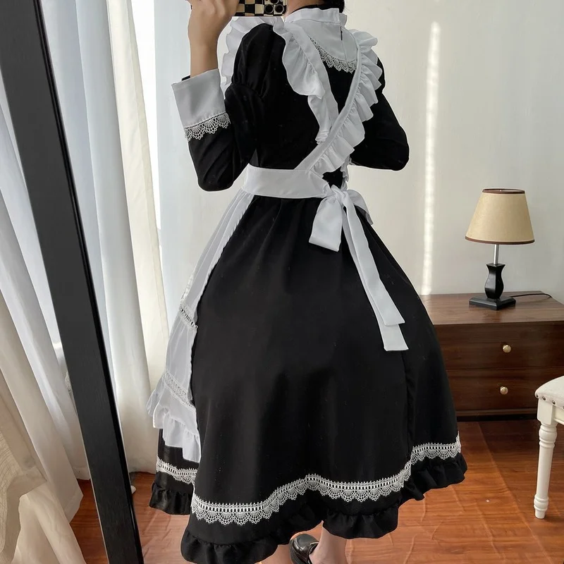 Plus Size Lolita Dress Anime Cosplay School Girl Maid Uniform Goth Lolita Black White Medieval Dress Long Sleeve Apron Outfits lolita dress lolita suspender dress lolita cosplay costumes suspender dress lolita skirt lolita blouses