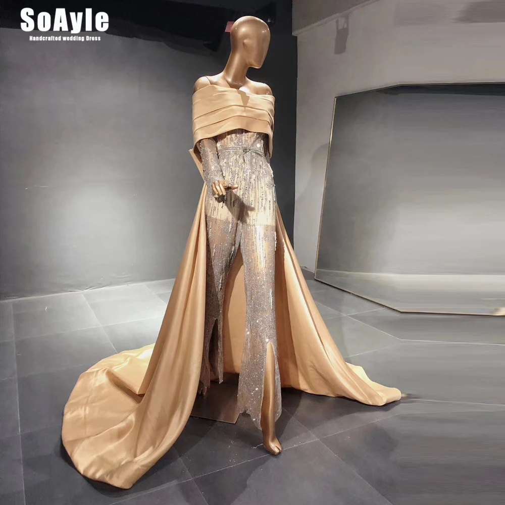 

Elegant Translucent Evening Jumpsuit Dress Tube Top Trailing Luxury Pearl Beaded Party Wear Birthday Banquet for Women CA22309
