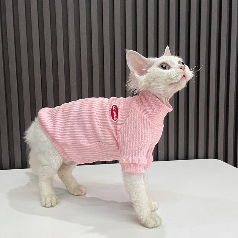 HighneckedRosePinkShirtforSphynxCatLongSleevesCotton