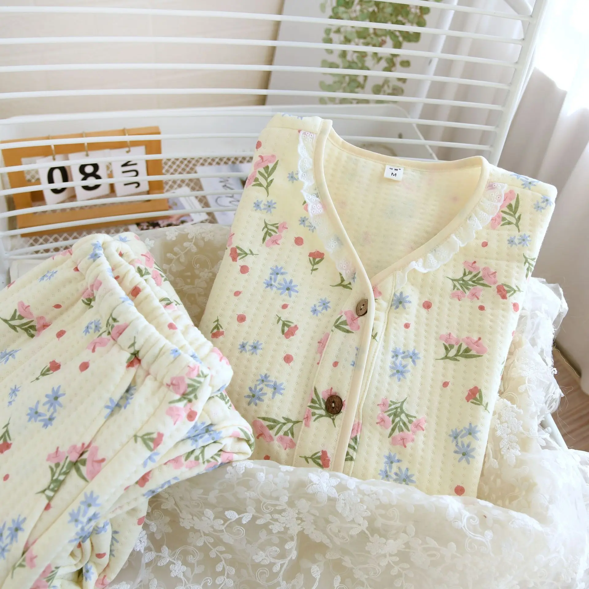 Autumn Pure Cotton Floral Sleeping Pajamas Set Home Suit Nightwear For Woman Pajamas For Sleep Sleepwear Women's Nighty