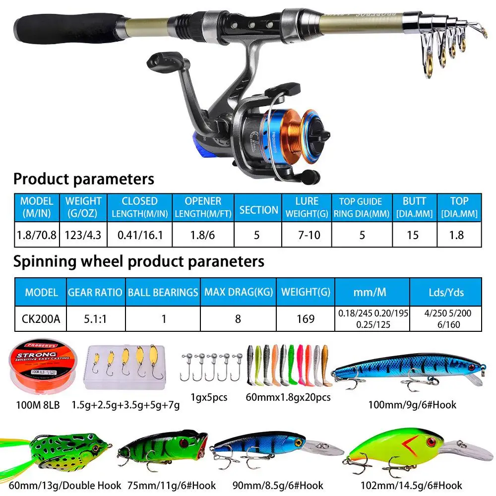 Telescopic Fishing Rod Reel Combos Set 1.8m Carbon Fiber Fishing