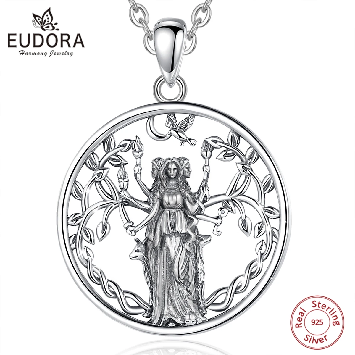 925 Sterling Silver Triple Moon Goddess Necklace Hecate Amulet Pendant Triple Goddess Jewelry Personality Gift for Women silver necklace charms pendant necklace silver necklace silver pendant