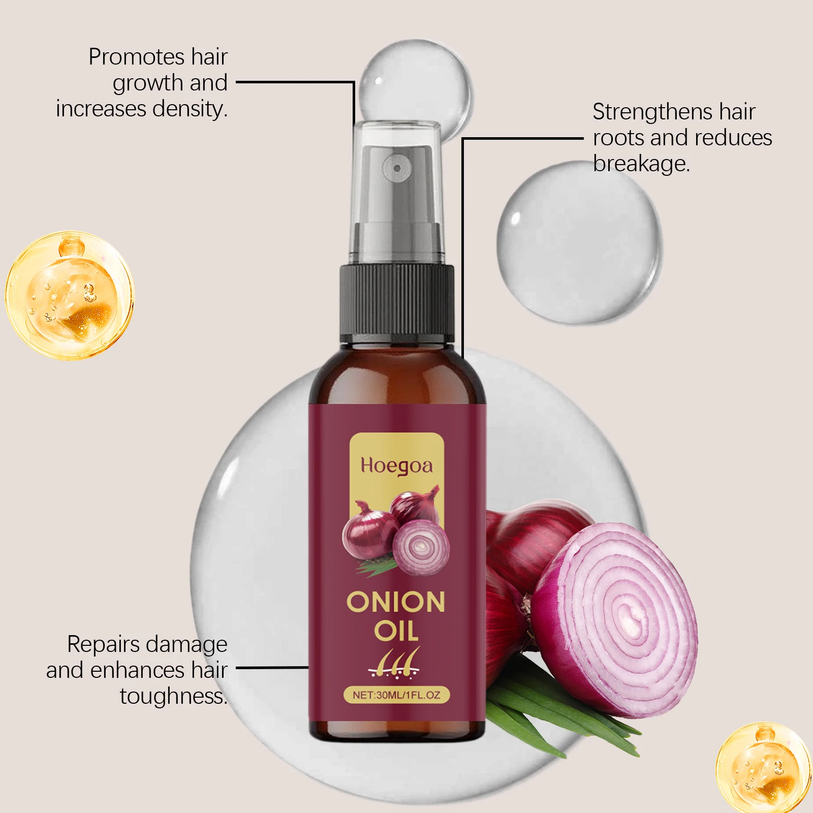 Onion Hair Care Oil - Daily Gentle Oil for Nourishing Scalp, Moisturizing Hair Strands and Being Lightweight & Non-Greasy