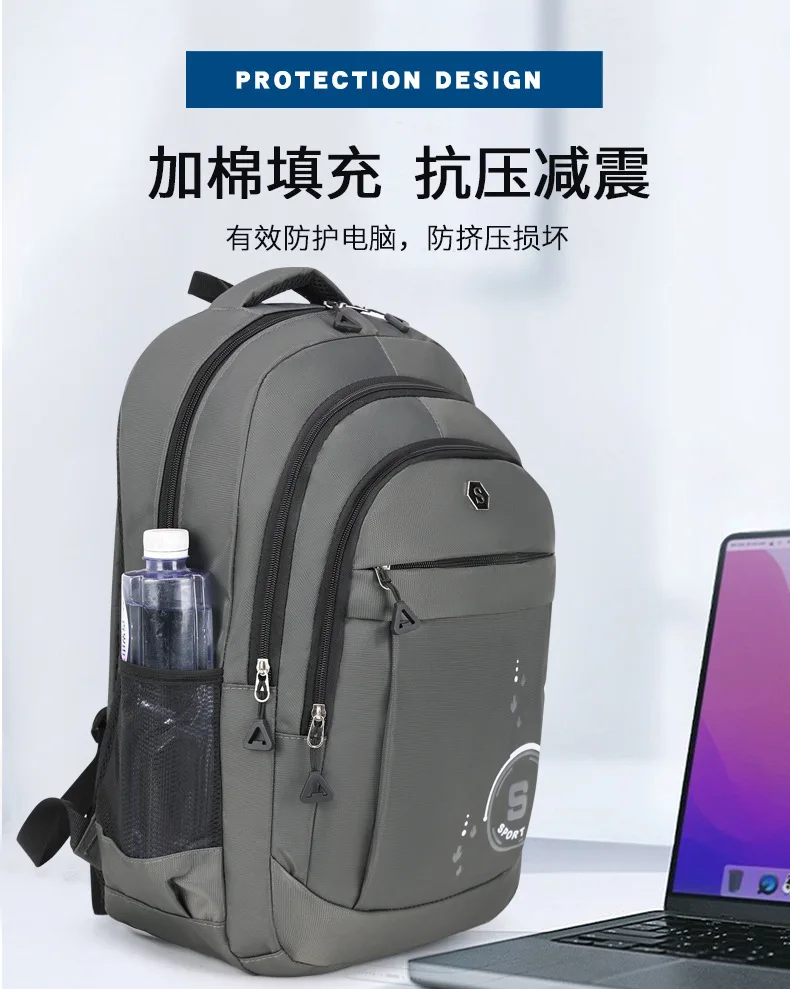 Neuer trendiger Rucksack für Studenten, Reiserucksack, koreanischer Stil, Unisex, Business-Casual-Laptoptasche, verdickte doppelte Umhängetaschen – Detail 5