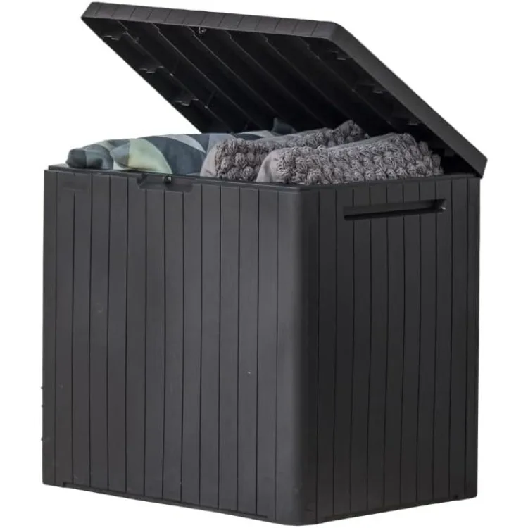 

City 30 Gallon Resin Deck Box for Patio Furniture, Pool Accessories, and Storage for Outdoor Toys, Dark Grey