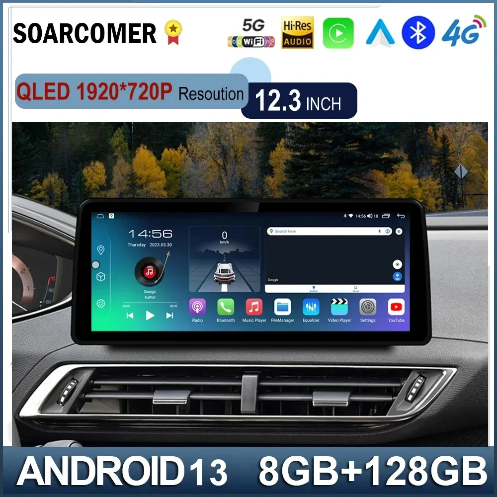 12.3 Pollici Android 13 Carplay Navigazione Gps Per Peugeot 4008 5008 3008 Stereo Radio Multimedia Player Auto Audio Head Unit