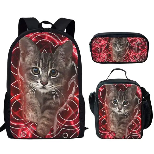 Harajuku Cute Cat Pattern 3pcs/Set Backpack 3D Print School Student Bookbag Travel Laptop Daypack Shoulder Bag Pencil Case