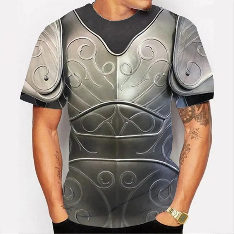 Mens T-Shirts For Men Clothing Oversized Tees Unisex Armor Graphic 3D Print Summer Casual Short Sleeve Armour Tops - 3