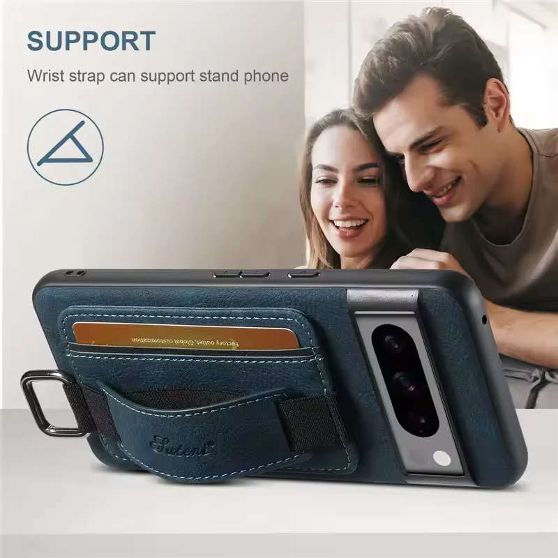 Luxury Business Leather Wallet Case with Wrist Strap and Card Holder
